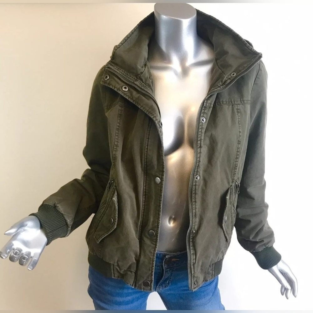 NWOT | G.H. Bass & Co | Bomber Jacket Coat | Fur Trim Hood | L | Olive Green - Picture 8 of 16